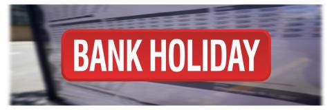 red box with "Bank holiday" over a bus timetable